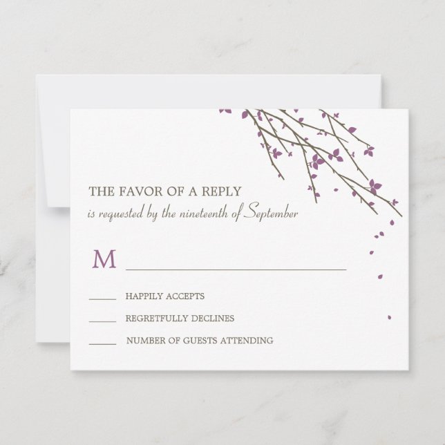 Branches en fleurs Mariage Carte RSVP - Plum (Devant)