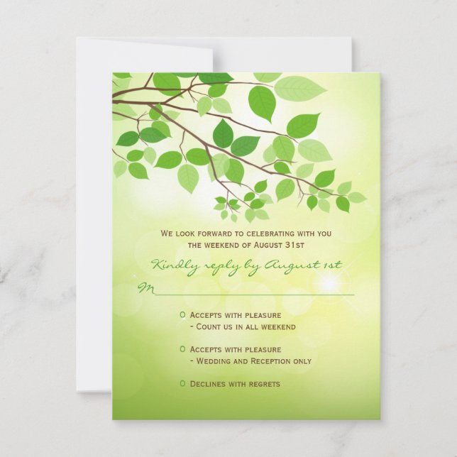 Branches feuillues Camping Mariage Carte RSVP (Devant)