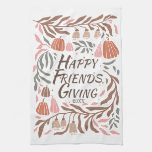 Branches, leaves and pumpkins fall Friendsgiving Kitchen Towel