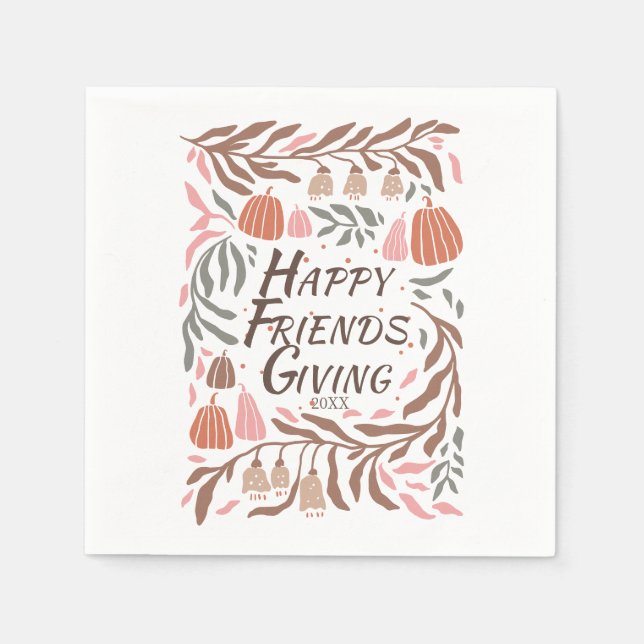 Branches, leaves and pumpkins fall Friendsgiving Napkin (Front)