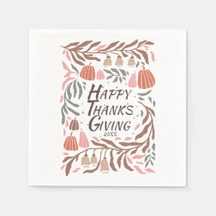 Branches, leaves and pumpkins fall Thanksgiving Napkin