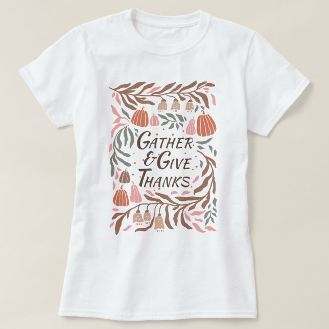 Branches, leaves and pumpkins fall Thanksgiving T-Shirt (Design Front)