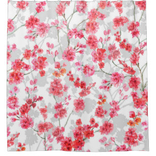 Branches of cherry blossoms on white and grey back