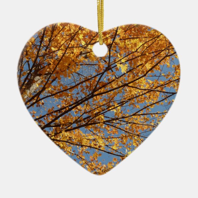 Branches of Maple Leaves II Orange Autumn Ceramic Ornament (Front)