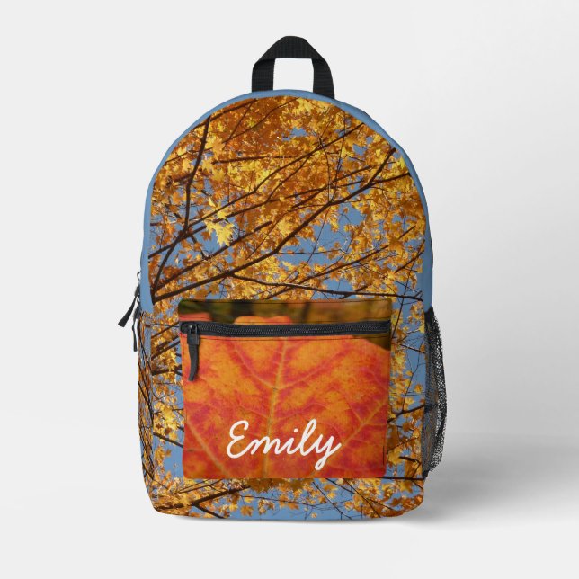 Branches of Orange Leaves Autumn Nature Printed Backpack (Front)