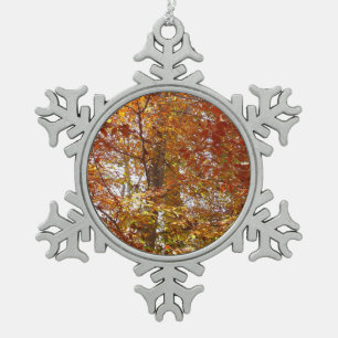 Branches of Orange Leaves Autumn Nature Snowflake Pewter Christmas Ornament