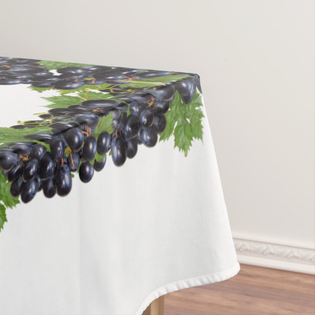 Branches of Red Wine Grapes on White Tablecloth (In Situ)