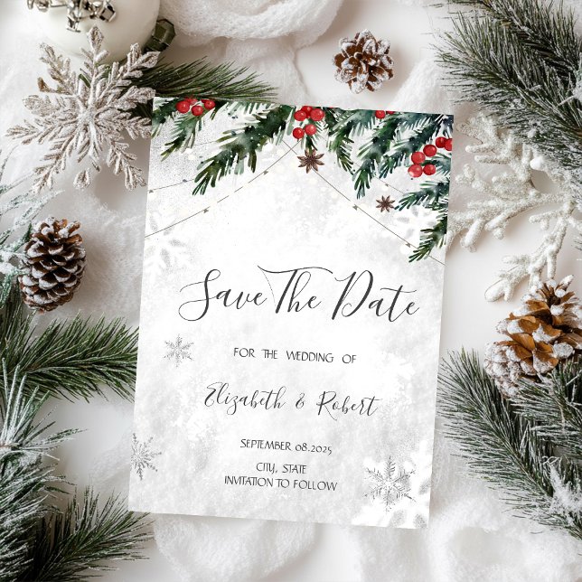 Branches Red Berries Snowflakes Save The Date (Creator Uploaded)