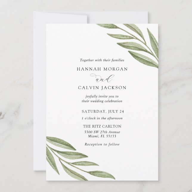 Branches vertes simples Faire-part de mariage (Devant)