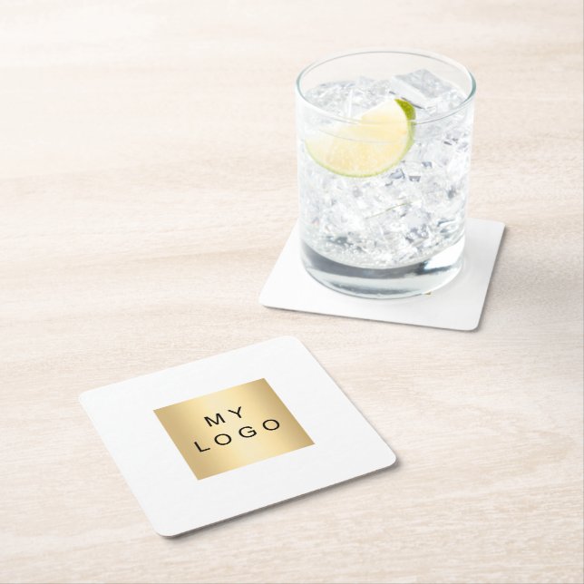 Brand colour business logo square paper coaster (Insitu)