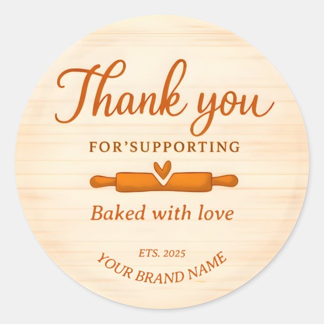 Brand Name and Established Date Bakery Thank You Classic Round Sticker (Front)