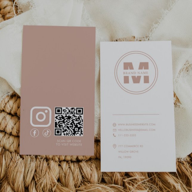 Brand Name Monogram Blush and White Qr Code Business Card (Creator Uploaded)