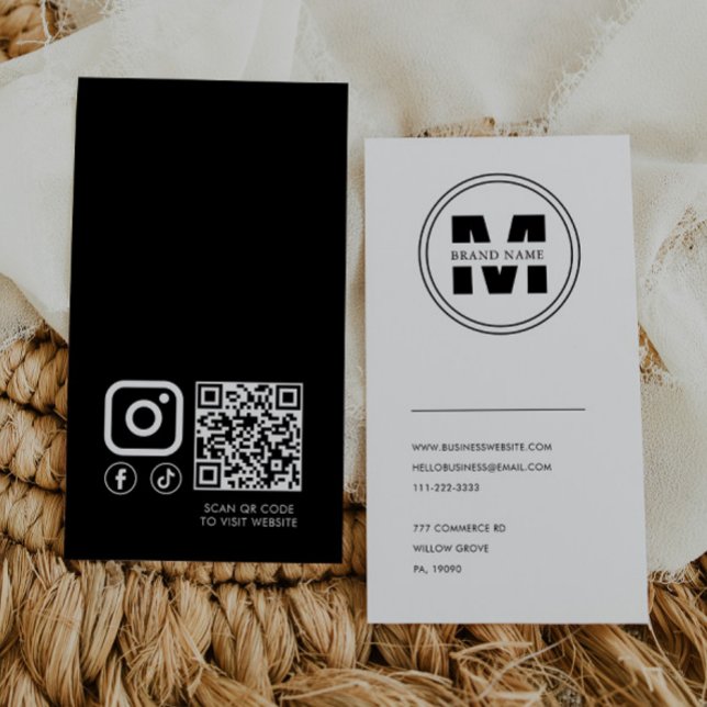 Brand Name Monogram Minimalist  Qr Code Business Card (Creator Uploaded)