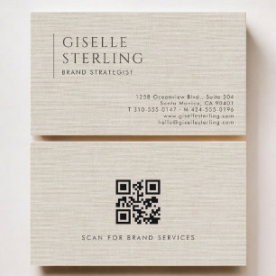Brand Strategist Luxury Neutral Linen QR Code Business Card