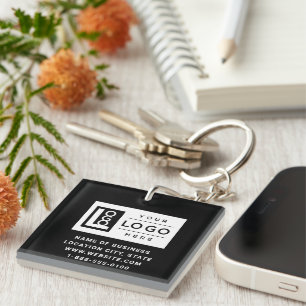 Branded Black Business Logo QR Code Keychain