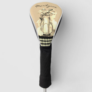 Branded Black & White Harlequin Leather Golf Head Cover