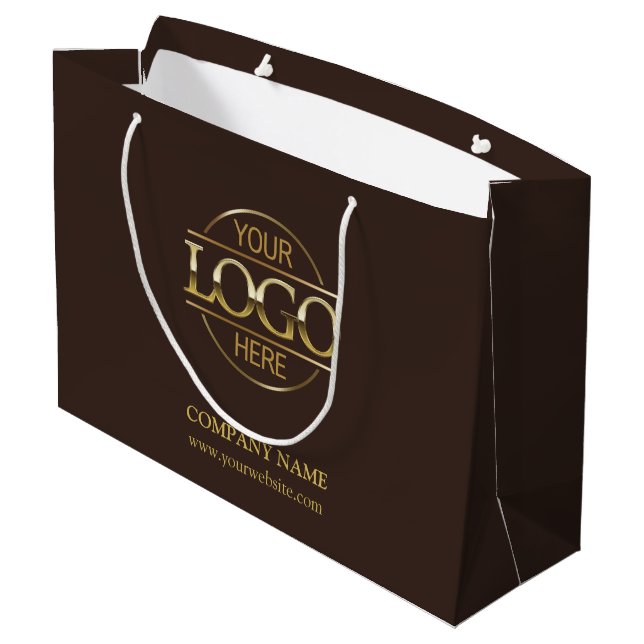 Branded Brown & Gold Business Logo Promotional Large Gift Bag (Back Angled)