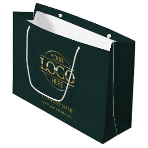 Branded Dark Green Gold Business Logo Promotional Large Gift Bag