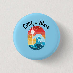 Branded White, Wave Sports Business Logo Promo 1 Inch Round Button