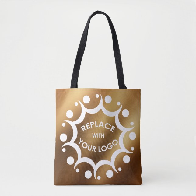 Branded with Your Logo Over Smooth Faux Gold Tote Bag (Front)
