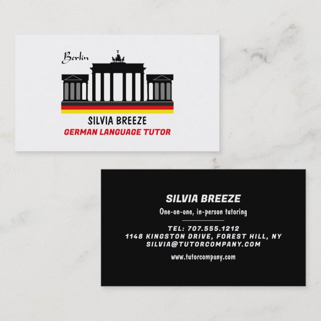 Brandenburg Gate, German Language Tutor, Teacher Business Card (Front/Back)