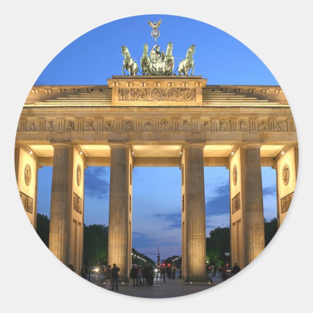 Brandenburg Gate in Berlin, Germany at Night Classic Round Sticker (Front)