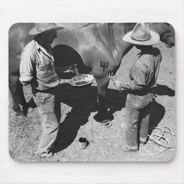 Branding horses with the pitchfork brand mouse pad (Front)