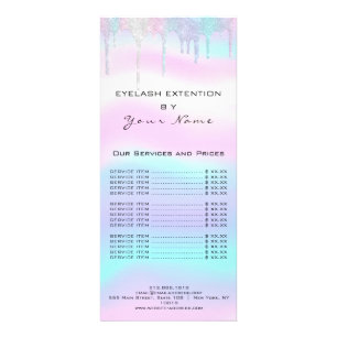 Branding Price List Lash Extension Holograph Pink Rack Card