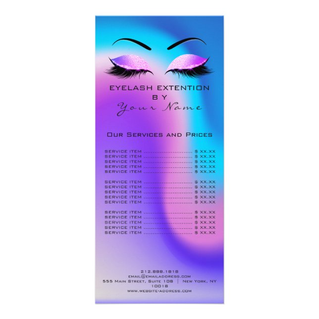 Branding Price List Lashes Extension Miami Beach Rack Card (Back)