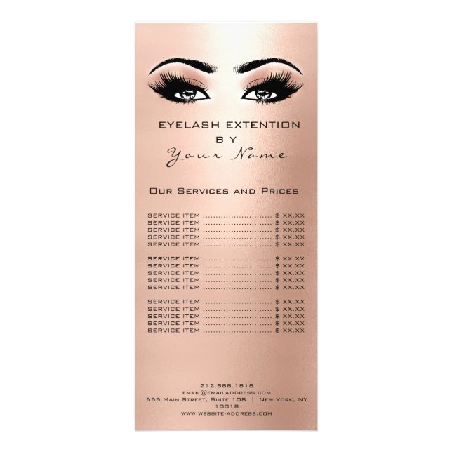 Branding Price List Lashes Extension Peach Rose Rack Card (Front)