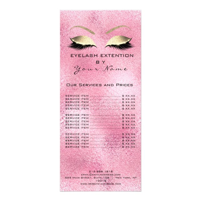 Branding Price List Lashes Extension Pink Rose Rack Card (Front)