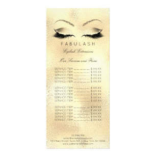 Branding Price List Lashes Extention Gold Makeup1 Rack Card
