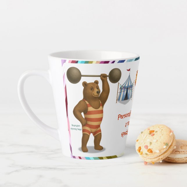 Brandon, circus strong bear latte mug (In Situ)