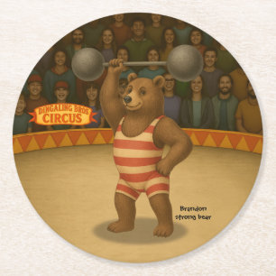 Brandon, circus strong-bear round paper coaster