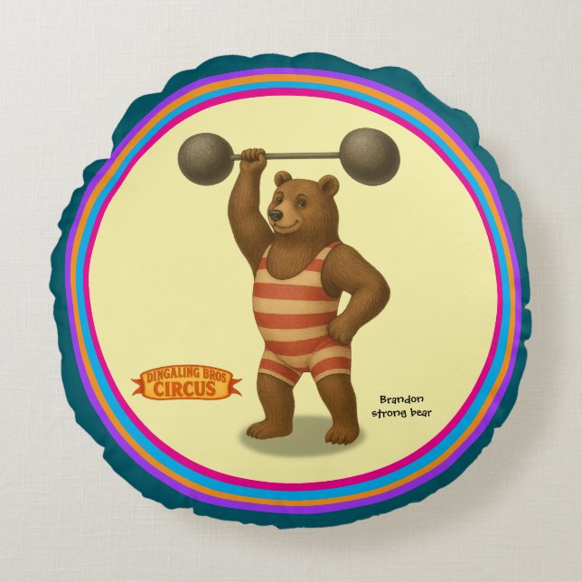 Brandon, circus strong bear round pillow (Front)