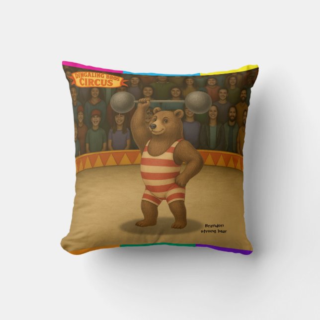Brandon, circus strong bear throw pillow (Front)