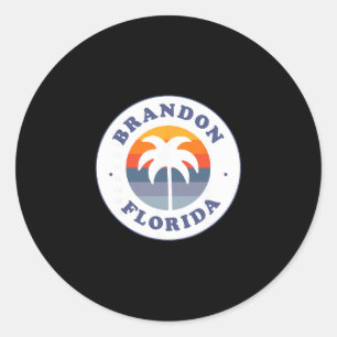 Brandon Florida Fl Retro Sunset Palm Tree Souvenir Classic Round Sticker