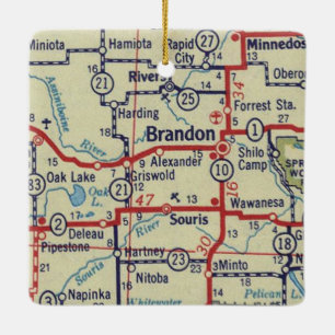 Brandon Manitoba Vintage Map Ceramic Ornament