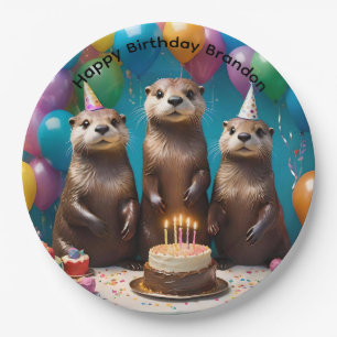 Brandon Name With Party Otters, Paper Plate
