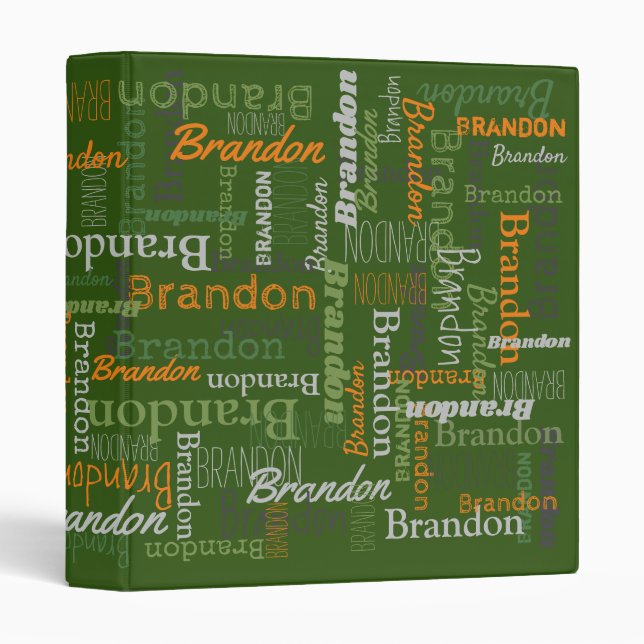 Brandon personalized name green orange text binder (Front/Spine)