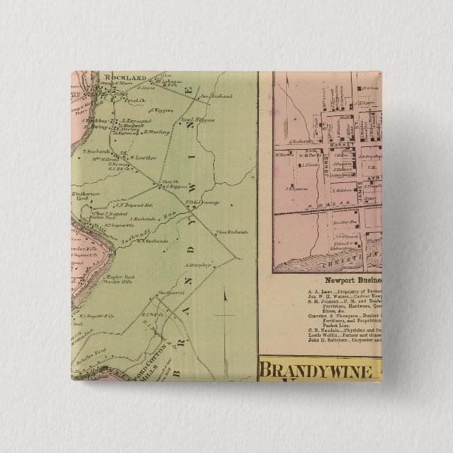 Brandywine Banks 2 Inch Square Button (Front)