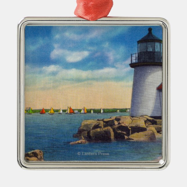 Brant Point Lighthouse Scene Metal Ornament (Front)