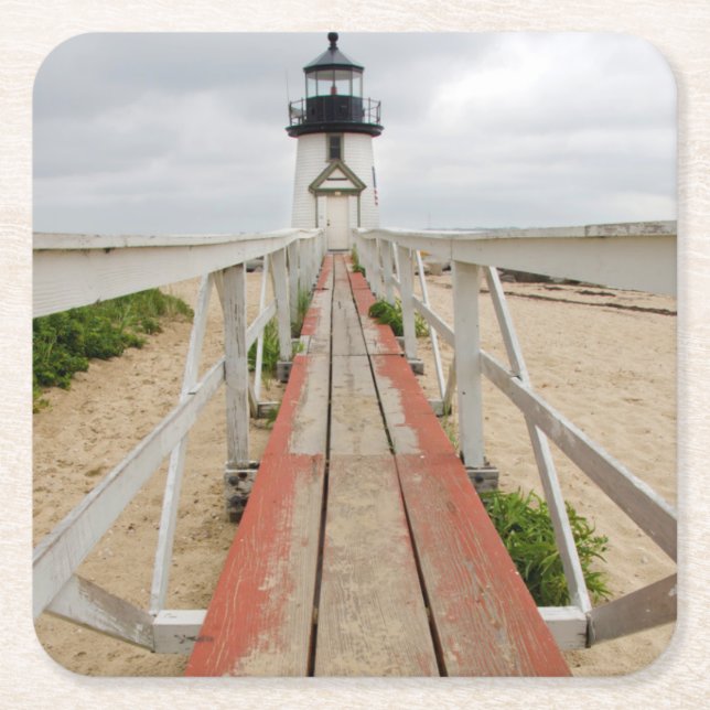 Brant Point Lighthouse Square Paper Coaster (Front)