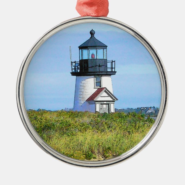 Brant Point Lighthouse Vintage Nantucket Metal Ornament (Front)