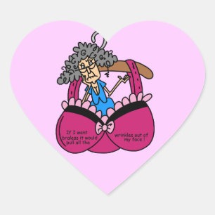 Bras and Wrinkles Humour Heart Sticker