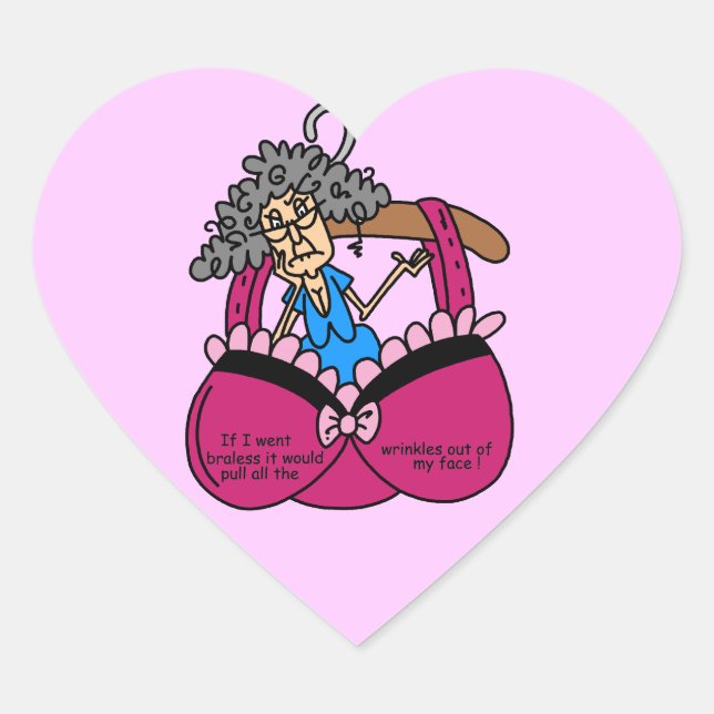 Bras and Wrinkles Humour Heart Sticker (Front)