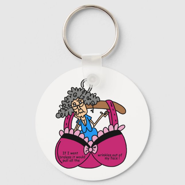 Bras and Wrinkles Humour Keychain (Front)