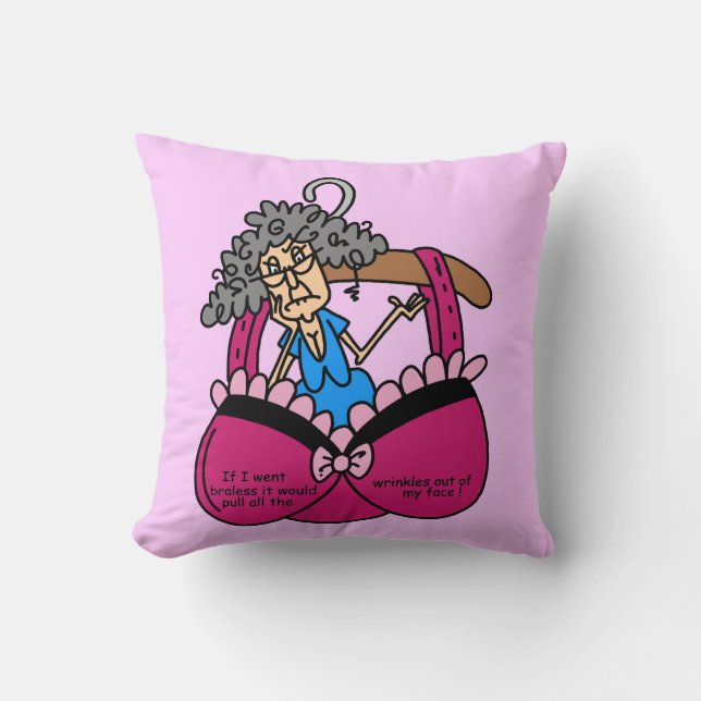 Bras and Wrinkles Humour Throw Pillow (Front)