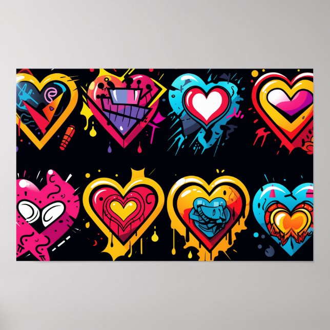 Brash punk hearts in vibrant colours poster (Front)