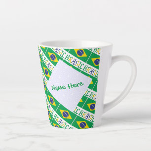 Brasil and Brazilian Flag Tiled Personalized  Latte Mug